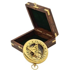 Brass Compass Sundial Velvet Lined Display Box Sundial With Roman Numerals