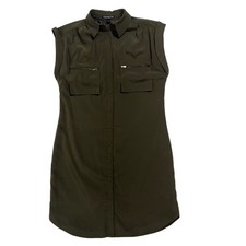 Express Olive Green Sleeveless Zip Pocket Shirt Dress XS Utility Tunic