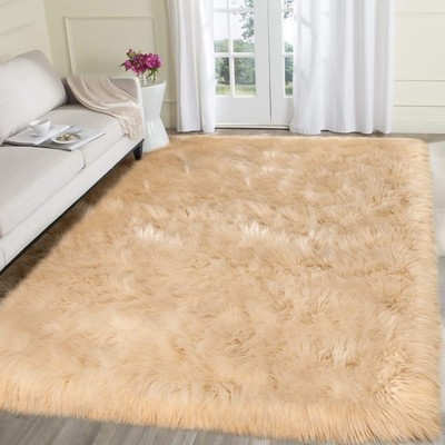 SERISSA Faux Fur Area Rug, 5x8 Feet, Beige, Luxury Shaggy Rug for Living Room...