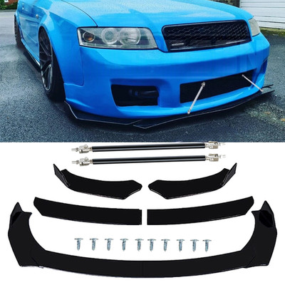 Front Bumper Lip Spoiler Splitter For Audi A4 B6 A5 A6 A7 S8 Strut Rods Glossy