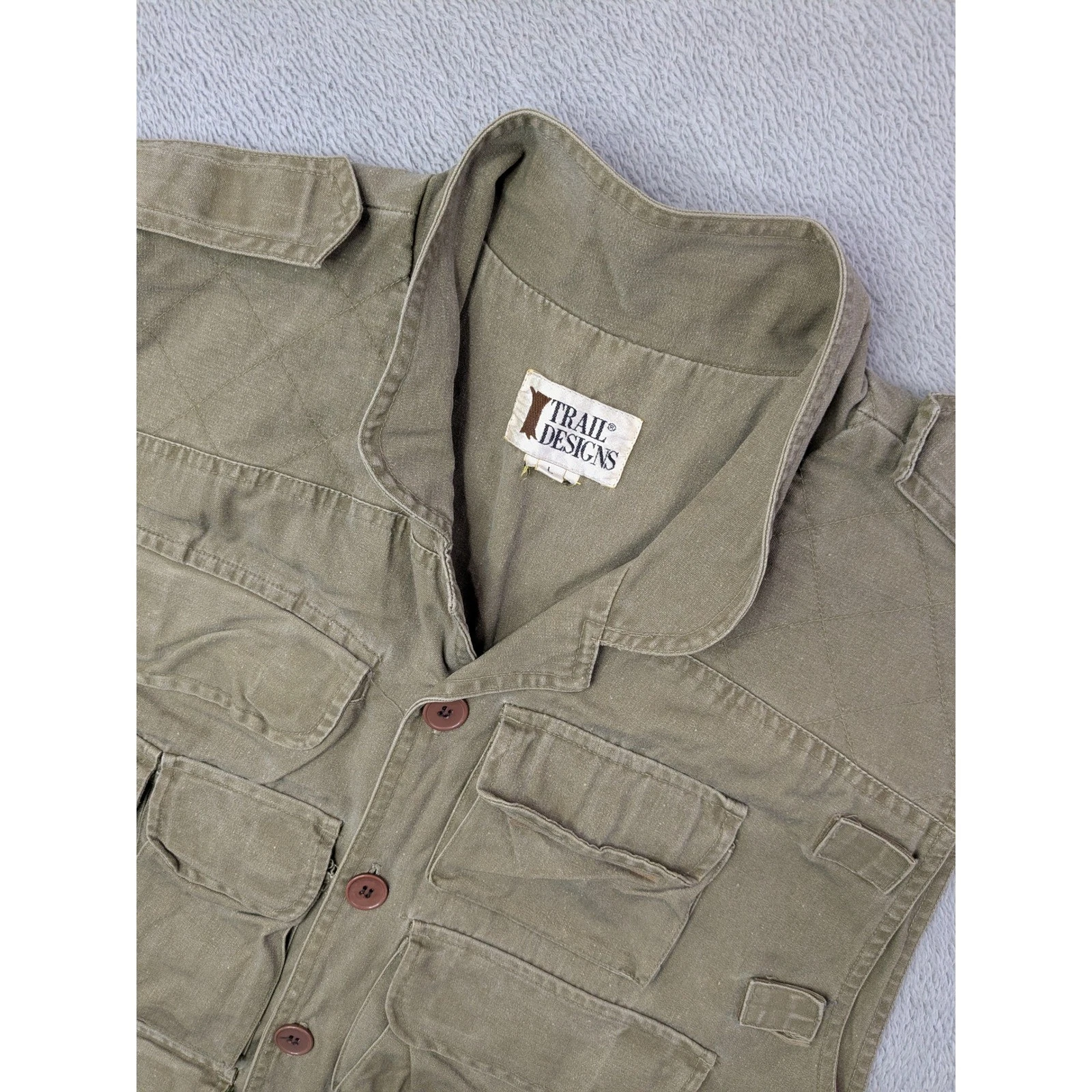 Trail Designs Mens Size Large Olive Green Utility Vest Multi Pocket TV-726
