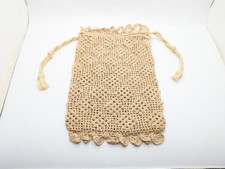 Antique Crocheted Drawstring Bag Handbag Purse Wristlet Ivory Dainty Reticule
