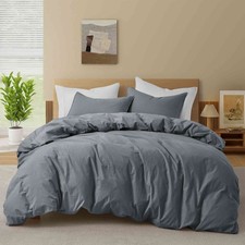 Plain 100 Cotton Duvet Cover Set with Pillowcases, King or Queen Bedding Cover