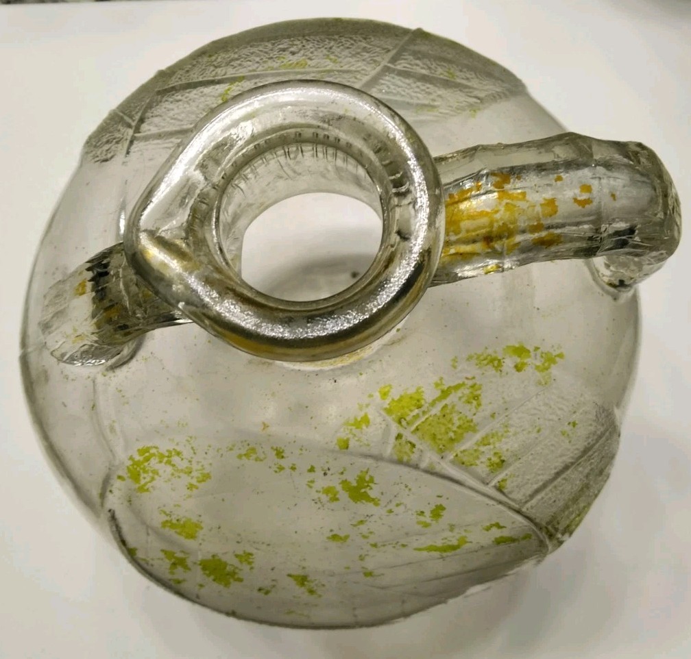 1930s Double Handled 1/2 Gallon Apple Cider Vinegar Figural Apple With Leafs Jug