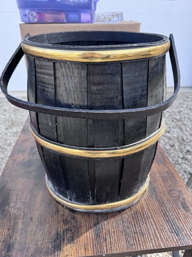 Vintage Wooden Barrel Apple Basket American Eagle Gold Trim W/ Handle 14.25 in - Picture 6 of 9