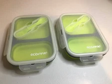 Lot Of 2 Lime Green Eco One Collapsible Silicone Bento Boxes