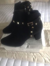 Woman’s Black Suede Gold Stud Ankle Boots Size 8 Linzi Brand New with Box