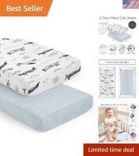 2-Piece Baby Crib Sheets Set Vintage Airplane for Boys, Infant Nursery, Toddl...