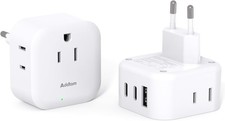 2 Pack European Travel Plug Adapter US to Europe Plug Adapter w 3 Outlets 3