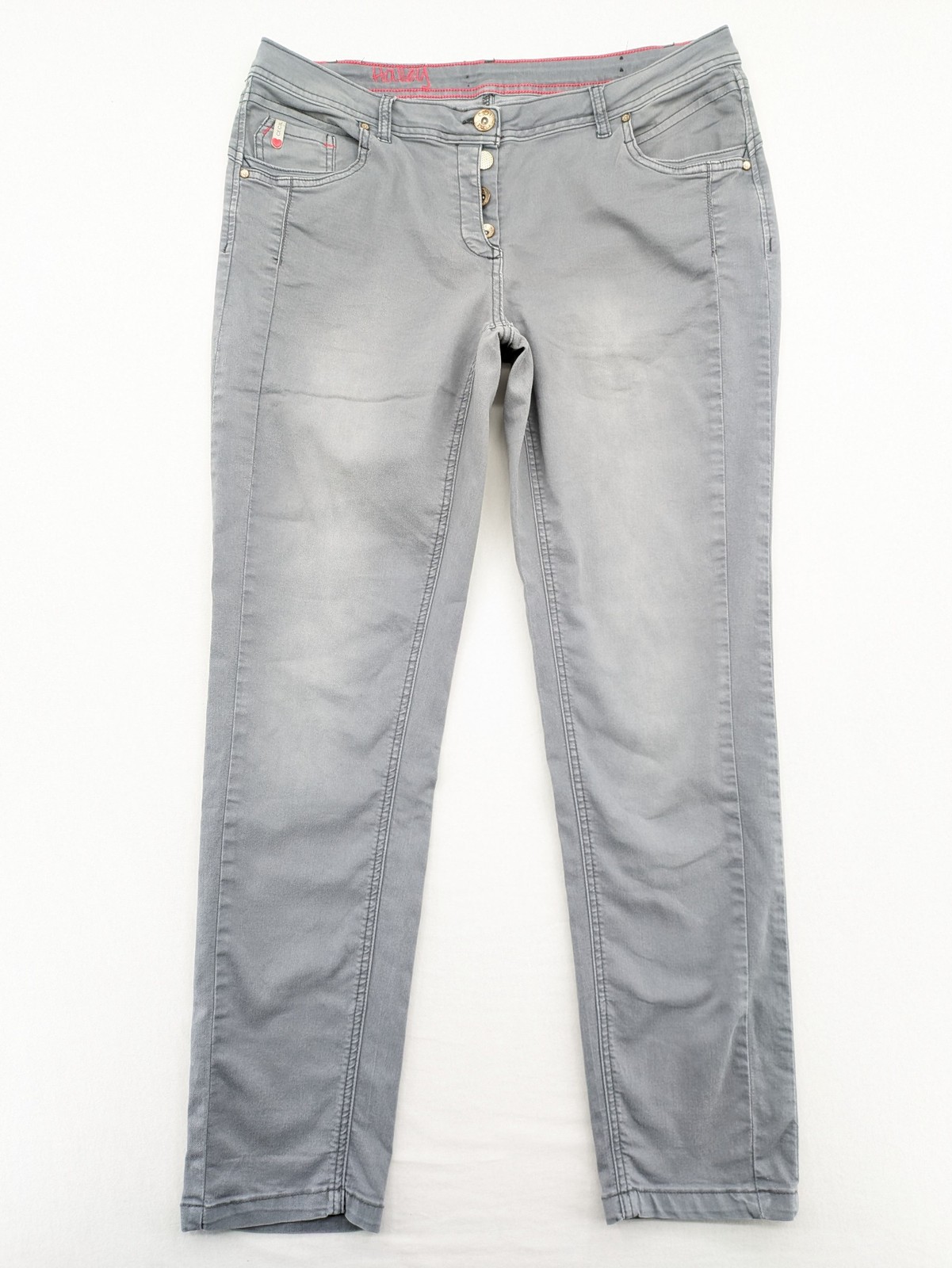 Cecil Damen Jeans Hailey Gr 32 Grau Knopfleiste Stretch Slim Fit Used Optik