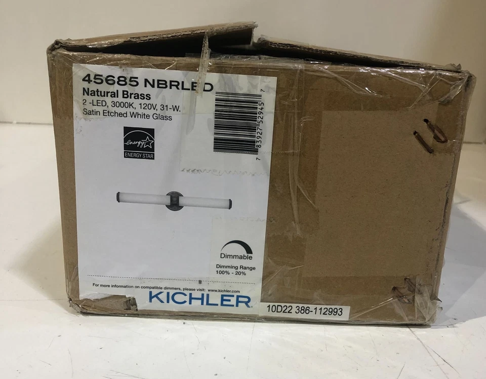 KICHLER Indeco 27 pulgadas Luz de tocador de baño lineal LED integrada de latón natural Foto 2 de 3