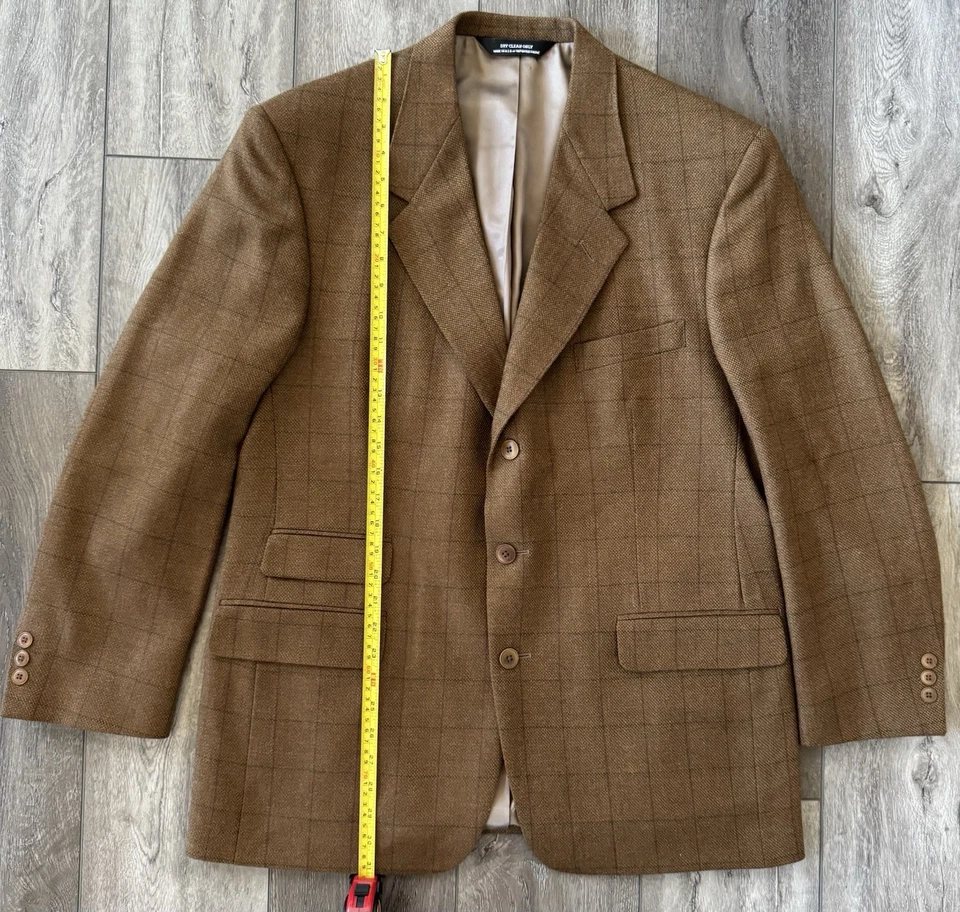 VTG Pierre Cardin Men's Tweed 100% Wool Windowpane Sport Blazer Jacket Brown 42R - Image 2 of 4