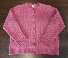 Appleseed's Cardigan Women's XL Dark Pink 100 Wool Sweater Cable Knit