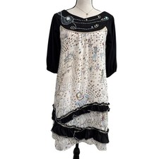 MINKPINK Silk Embellished Dress Sz 2 Oversized Graphic Print Boho Indie Artsy