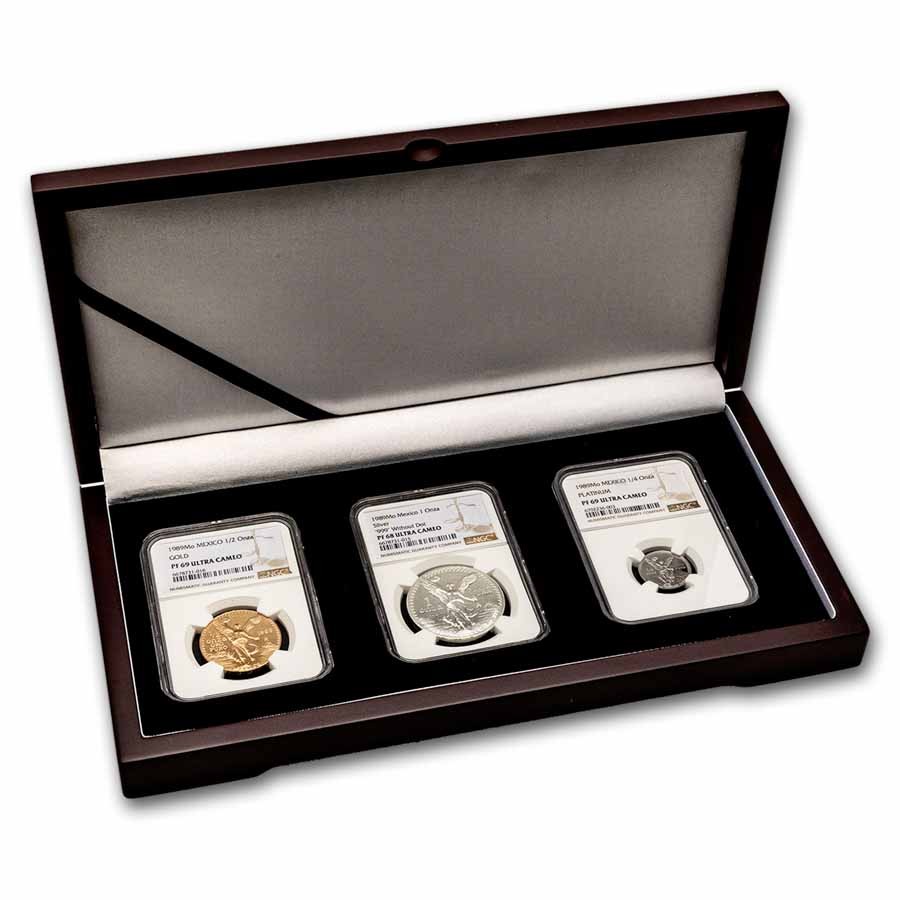 【レア】高橋研/Anthology1979-1989 1989 Mexico Proof Libertad Set (Platinum, Silver, Gold) NGC w/COA