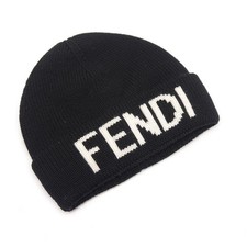 FENDI Knit Cap Beanie Wool Black White