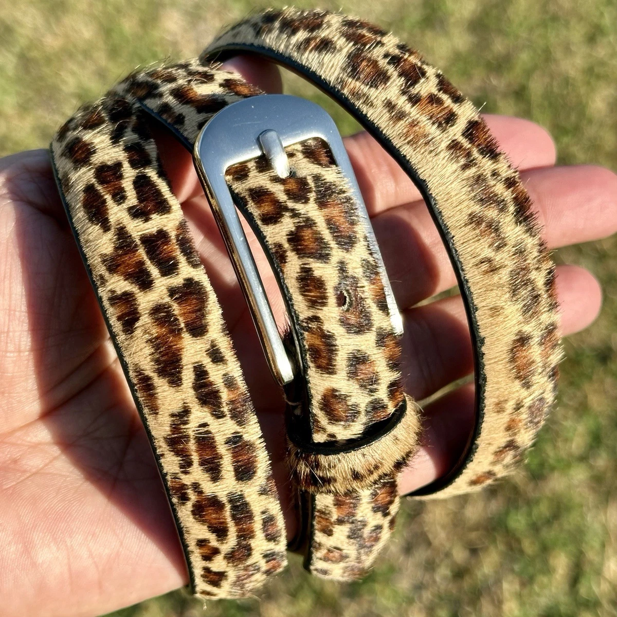 Terry Stack 1” leopard Horsehair Leather Belt Sz M Custom Tooled Leopard Belt, Handmade Leather Western Belt  main image 2
