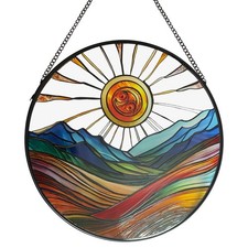 Sun Mountains Stained Glass Window Hanging, 9.8   Sun Catcher Glass P