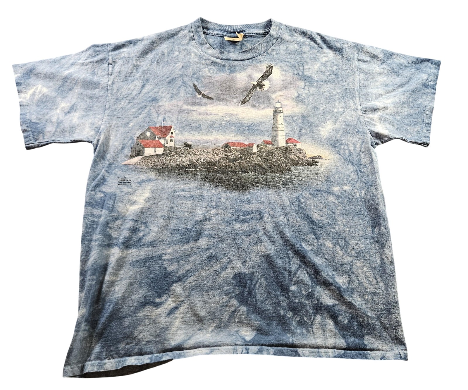 Vintage The Mountain Shirt Mens Large Blue Tie-Dye Lighthouse Eagle Made USA 90s