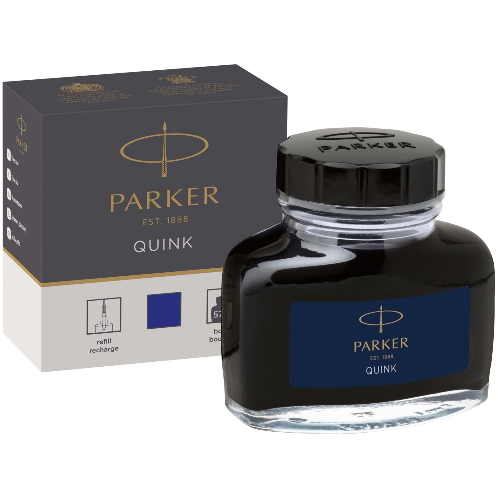 Parker Fountain Pen Liquid Bottled Quink Ink, 57 ml, in a Box 1.9 fl oz, Blue