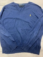 Polo By Ralph Lauren Sweater Mens Large Blue V Neck Pima Cotton Knit Pullover