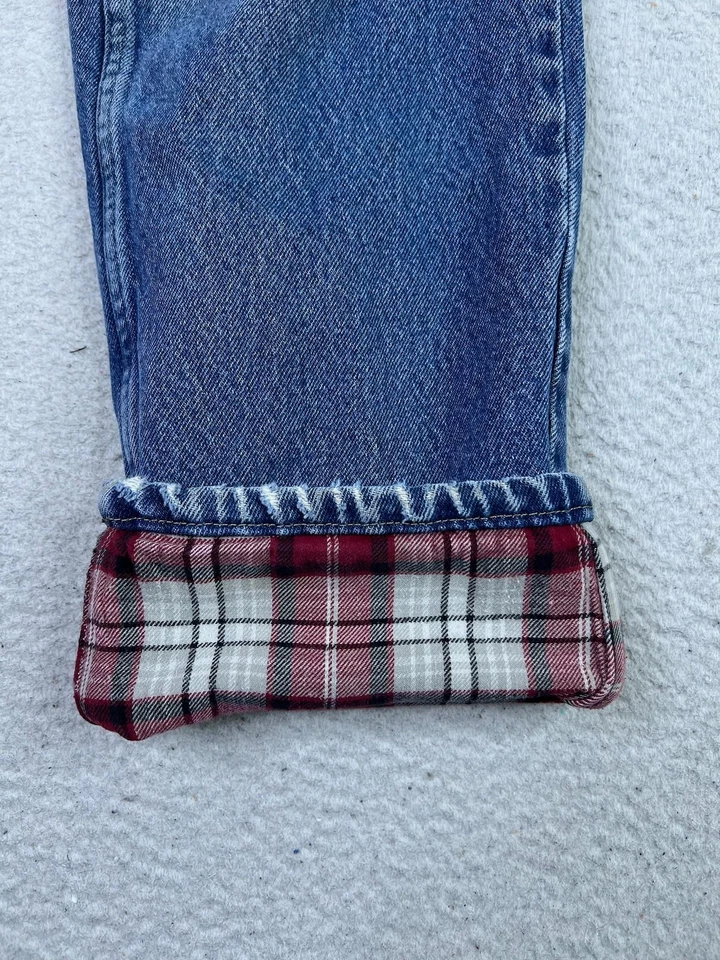 Cabelas Jeans Mens 32x32 Blue Flannel Lined Denim Outdoor Work Pants Hunting - Image 4 of 4