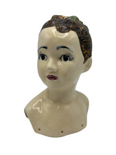 Vintage Porcelain Doll Head Hand Painted 1987 Vanity Decor Glazed Ceramic 6 in H