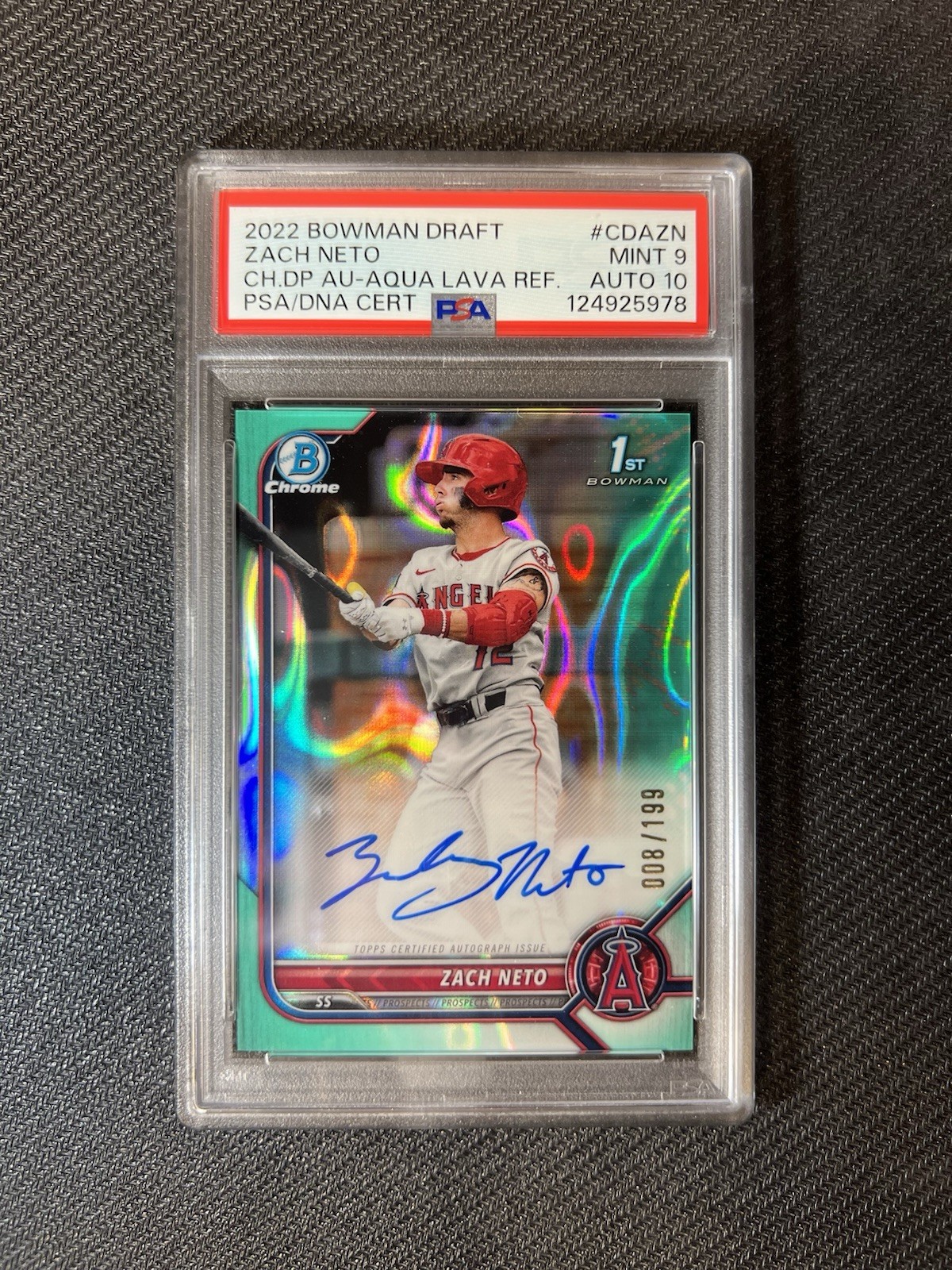 2022 Bowman Draft Chrome Zach Neto 1st Aqua Lava Auto /199 PSA 9 AUTO 10 #CDAZN