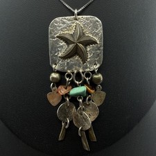 Artisan Starfish Pendant Necklace 925 Sterling Gemstone Chip Dangle Charms 19