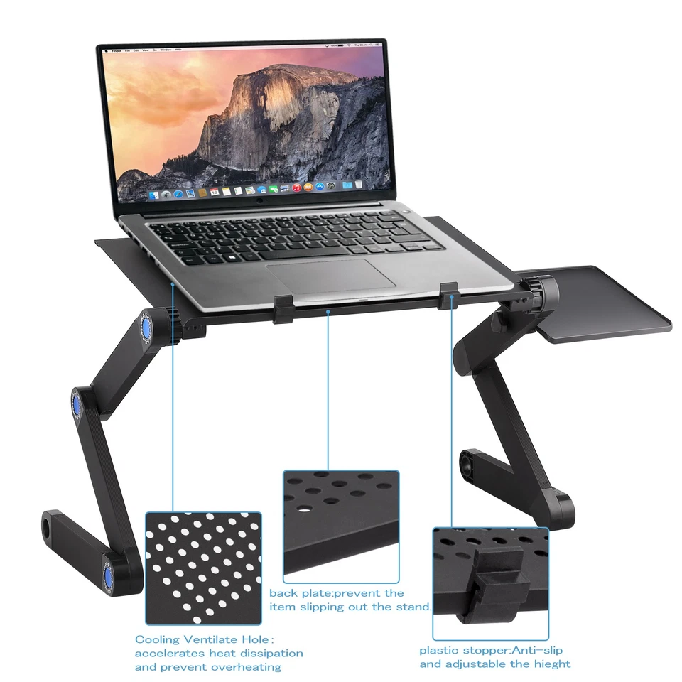 360° Adjustable Foldable Laptop Stand Table Sofa Bed Tray Notebook Computer Desk - Image 3 of 4