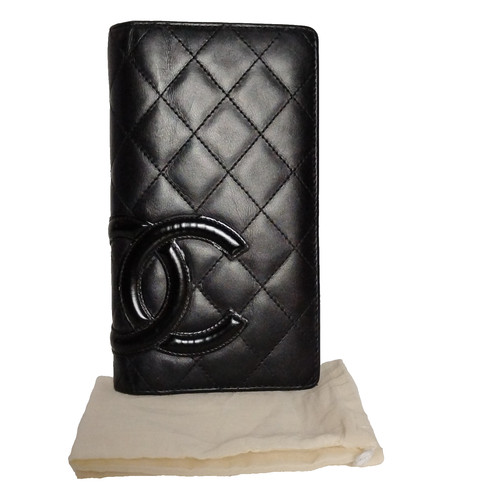 Chanel Cambon Line Yen Wallet Quilted Lambskin Leather Black CC Authentic