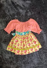 Matilda Jane Girls Fit  Flare Pink Strawberry Floral Multicolor Dress Size: 4