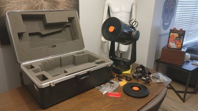 Celestron C8 Schmidt Cassegrain Telescope Fork Mount Drive Base, Case Vintage