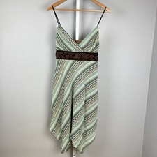 Vintage Breakin Loose Dress Womens 6 Aqua Brown Stripe Asymmetric Hem Y2K