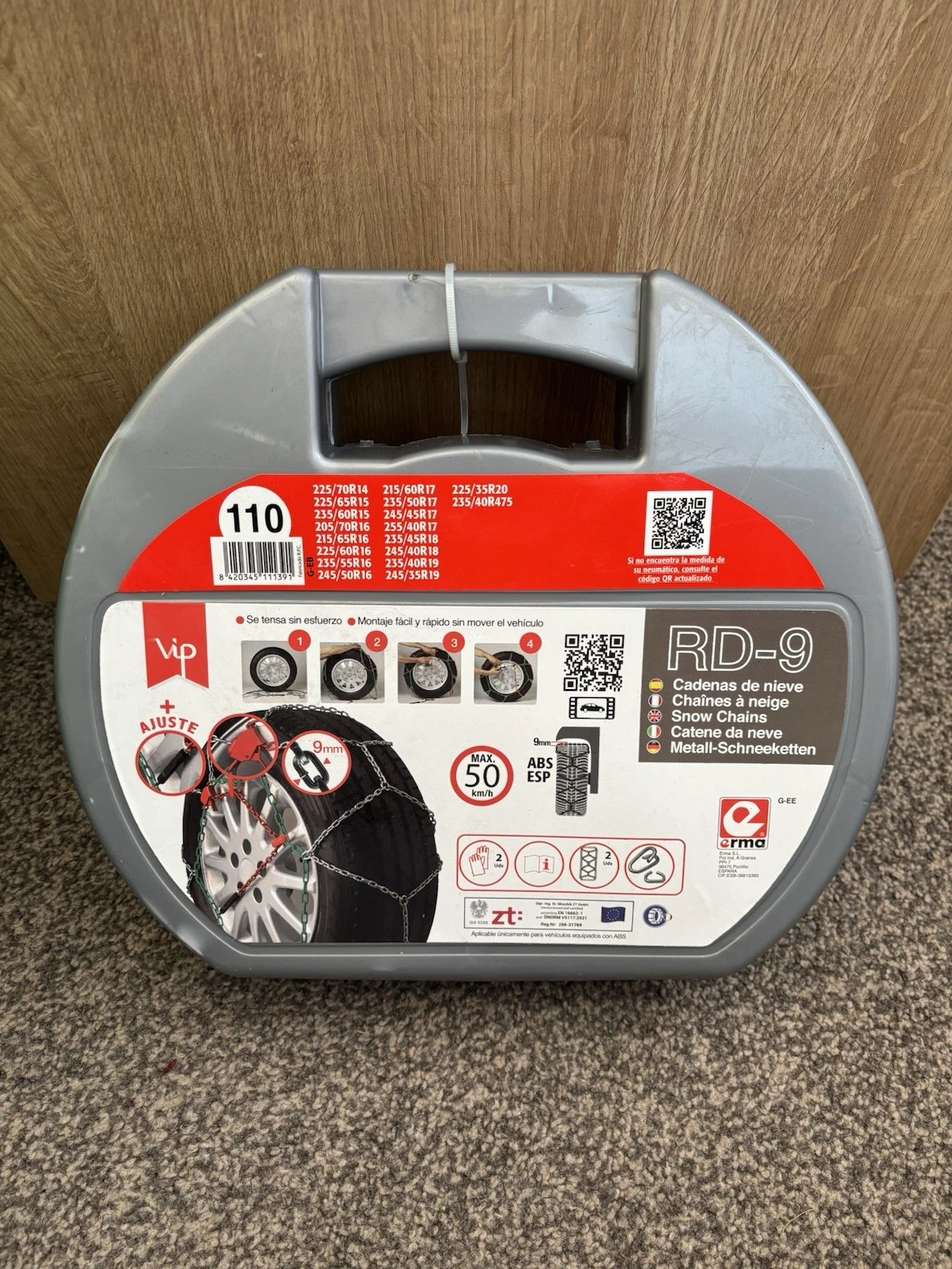 RD9 - Metal Snow Chains RD9 mm, Size No. 90, Set of 2 with Gloves Included