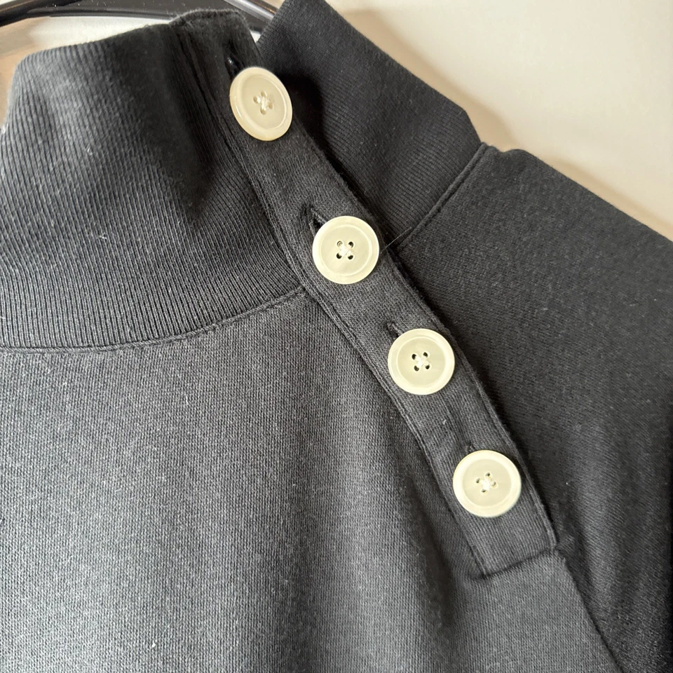 J Crew Womens SweaterL Black Mock Neck Oversized Button Detail - Image 2 of 4