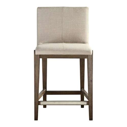 Walnut Wood Bar Stool Brown 26" High Neutral Cushion for Kitchen Counter Height - Picture 3 of 8