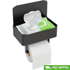 Matte Black Wall Mounted Toilet Paper Holder W/ Shelf Bathroom Storage New