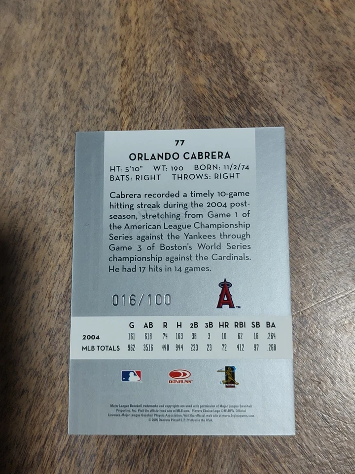 2005 Donruss Classics Timeless Tributes Orlando Cabrera #77 /100 (JGA) - Image 2 of 2