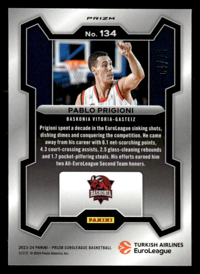 Pablo Prigioni 2023-24 Panini Prizm EuroLeague #134 Red Power #04/75 - Image 2 of 2
