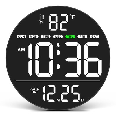 Large Digital Wall Clock with Display, Wall Clock with Temperature, Auto DST,...