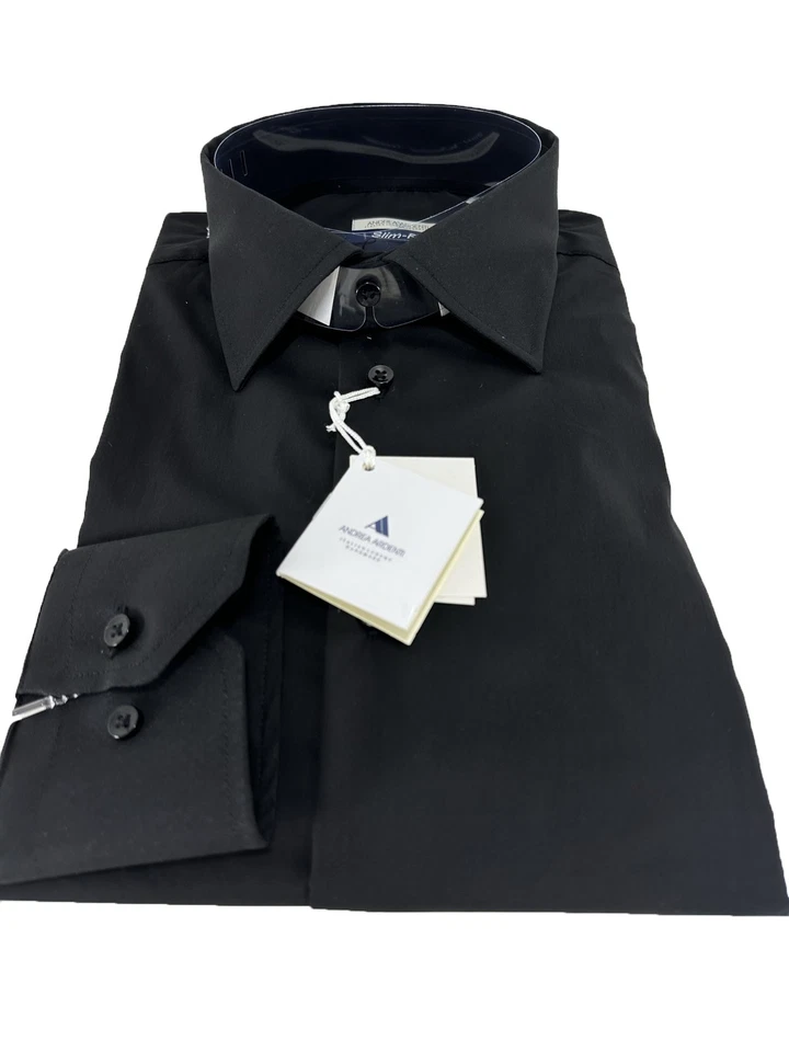 Camicia uomo sartoriale Ardenti cotone stretch regular fit nero Made in Italy - Immagine 3 di 4