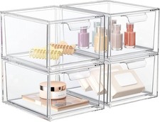 4 Pack Stackable Makeup Organizer and Storage, Acrylic Organizers  Clear Plast...