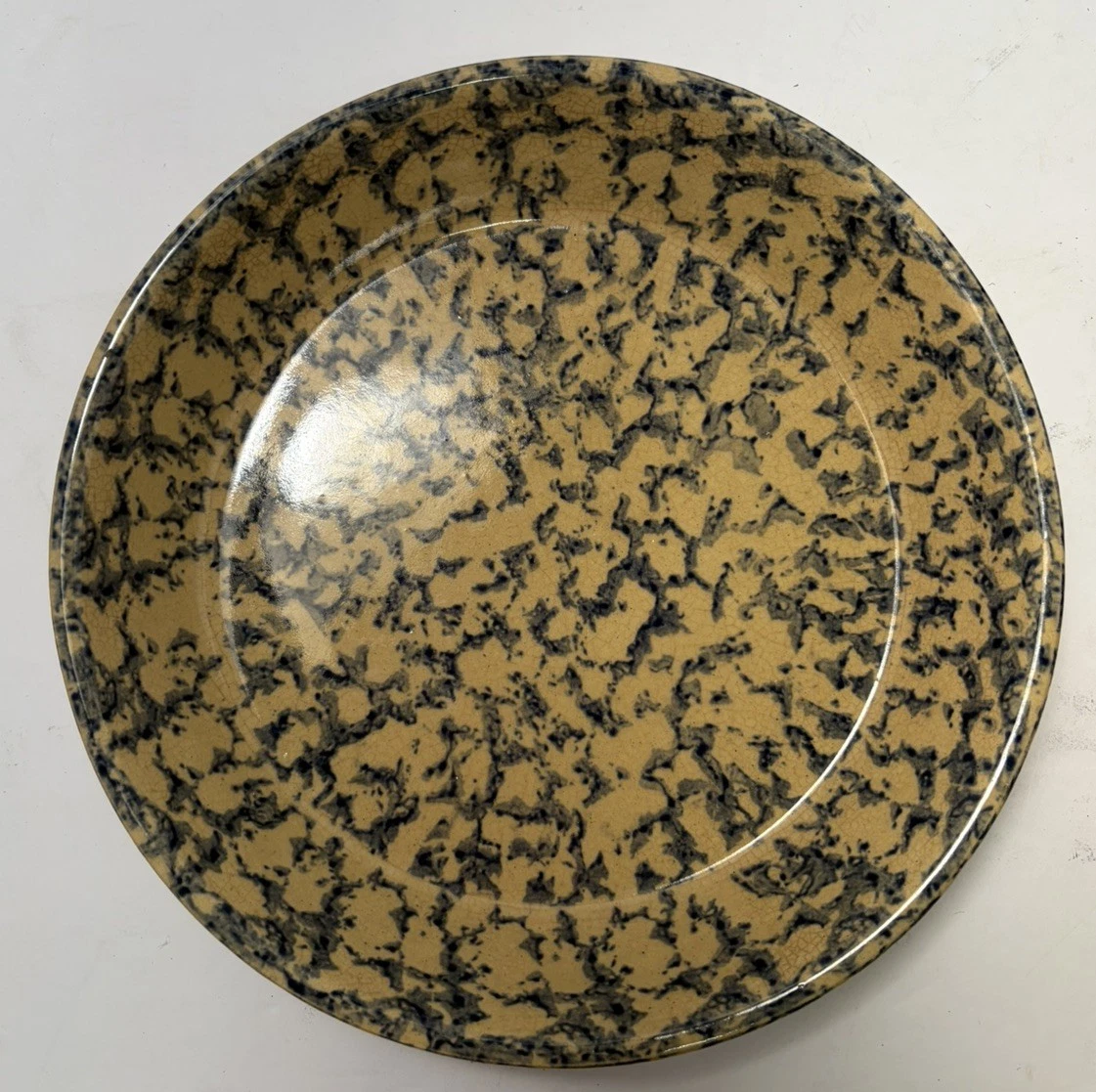 Vtg Roseville Pottery Robinson Ransbottom Blue Spongeware Pie Plate USA 9.5"