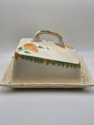 Vintage Shorter & Son Art Deco Butterdose handbemalt floral BESCHÄDIGT 30er/40er