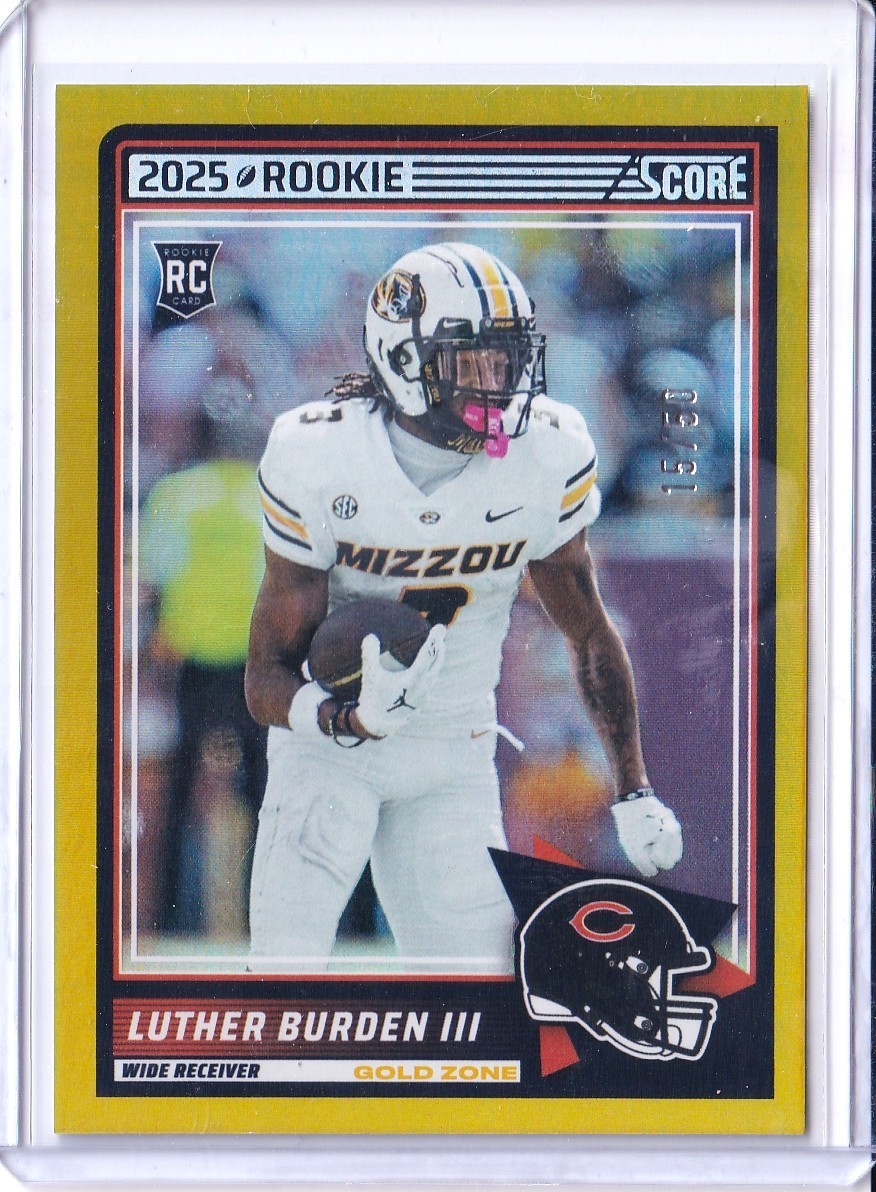 2025 Panini Score Luther Burden III Gold Zone /50 Rookie RC #18 Chicago Bears