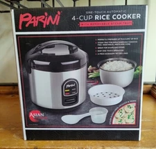 Parini 4 Cup Rice (Raw) Cooker - 8 Cups Cooked - Steam Tray - New in Sealed Box!