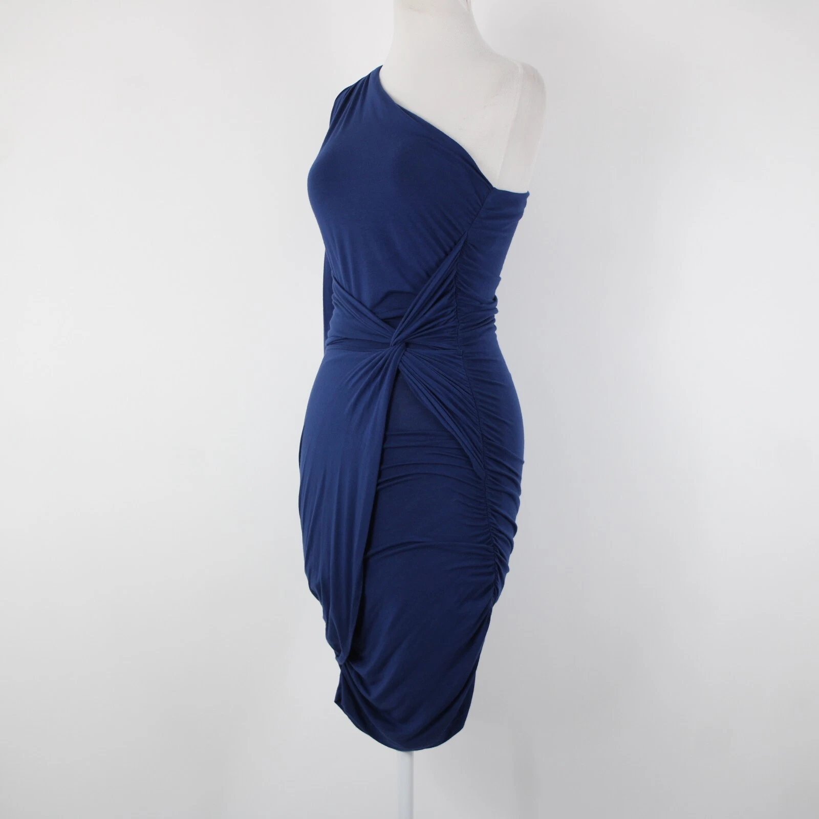 VETEMENTS Abito Tart Tg M Blu Navy Monospalla Increspato Micro Modal Spandex Body Con