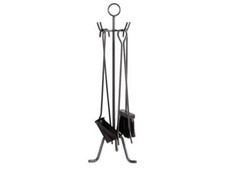 SET ATTREZZI DA CAMINO CAMINETTO NERO FIRE 4 ACCESSORI C/TRESPOLO CM.28X58