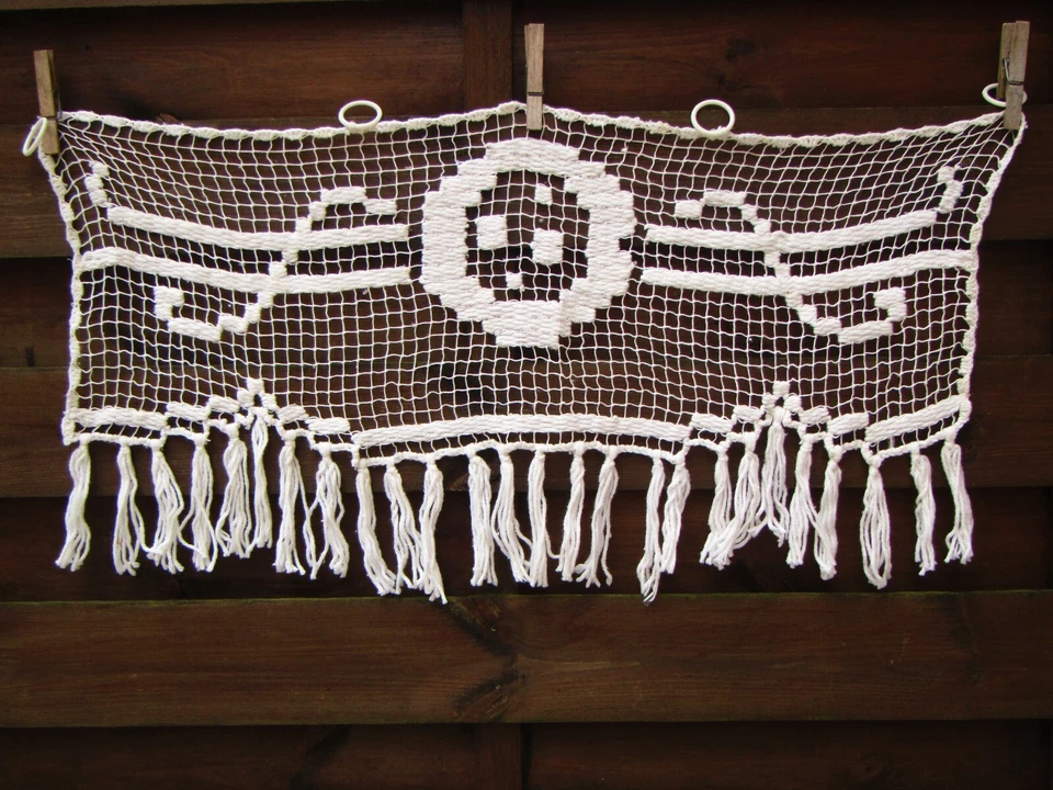 paire de rideau ancien filet fait main larg 66 cm haut 33 cm - Photo 3/4